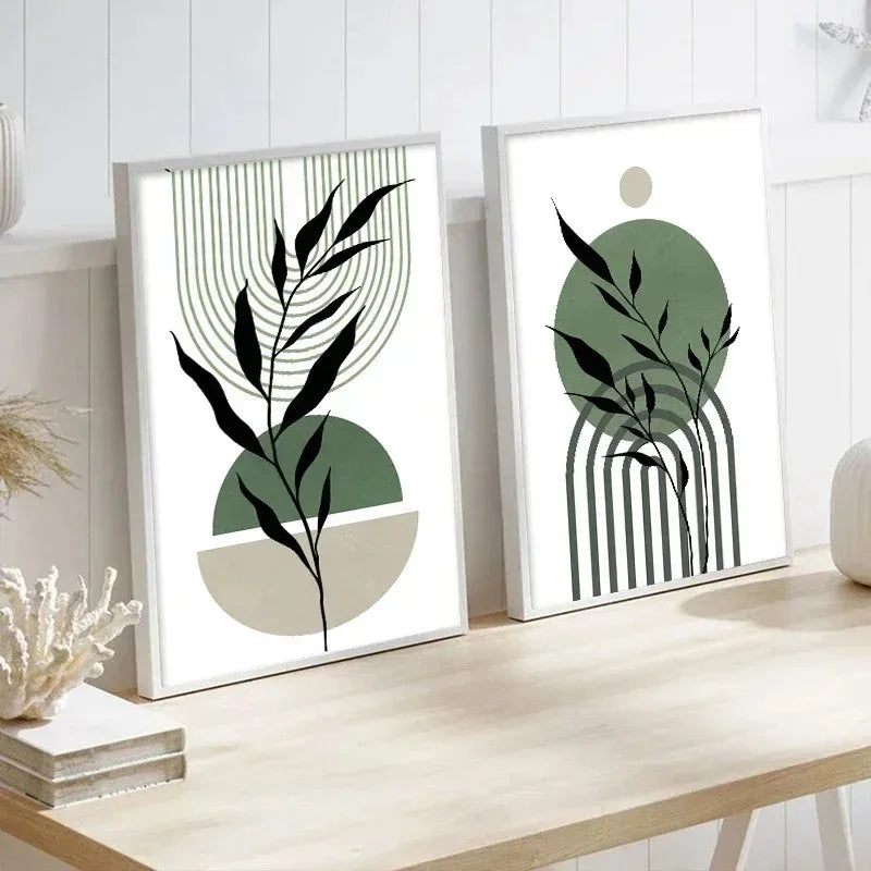 Abstract Green Plants Wall Art Trio - Posters