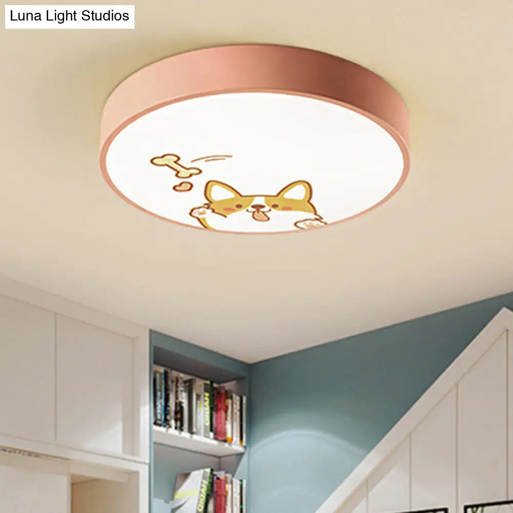 DecorBites™ Acrylic LED Flush Ceiling Light with Cute Doggy Design - Pink