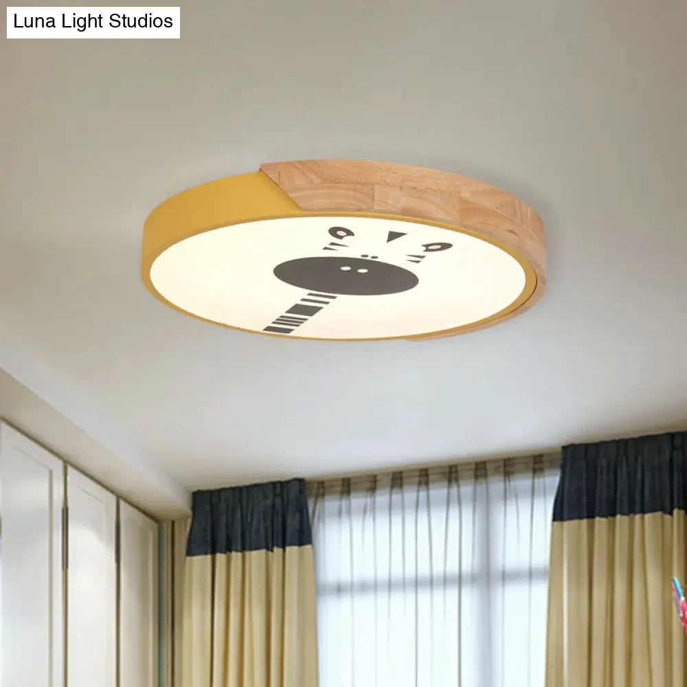 DecorBites™ DecorBites™ Acrylic LED Flushmount Lighting - Macaroon Ring with Giraffe Pattern, Pink/Yellow/Blue, 12"/16" Width