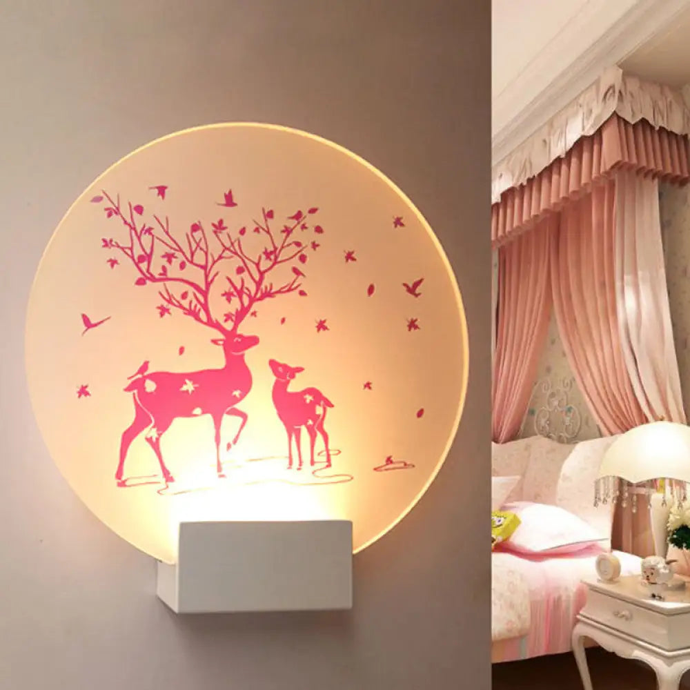 DecorBites™ DecorBites™ Acrylic LED Wall Sconce: Round/Square Nordic White and Pink/Purple Deer Mural Lighting for Bedside