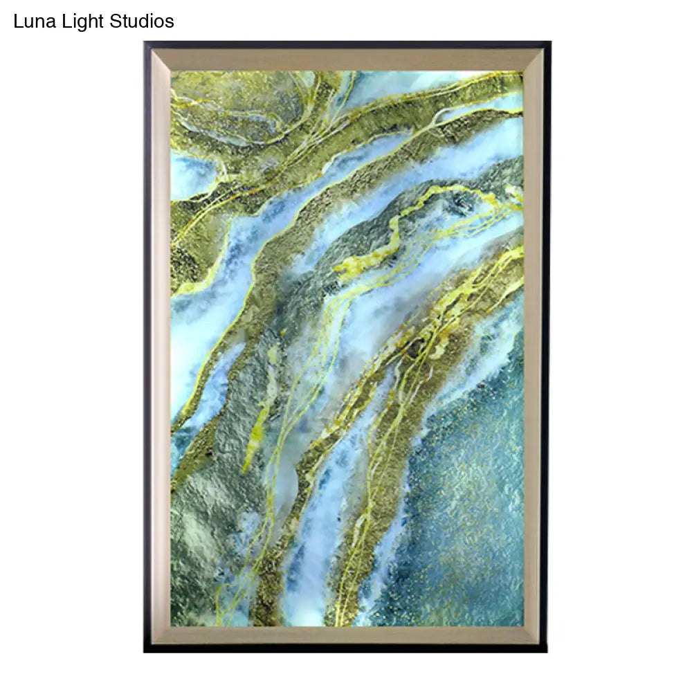 Lámpara de pared LED acrílica con forma de montaña y luz azul y verde - Perfecta para pasillos