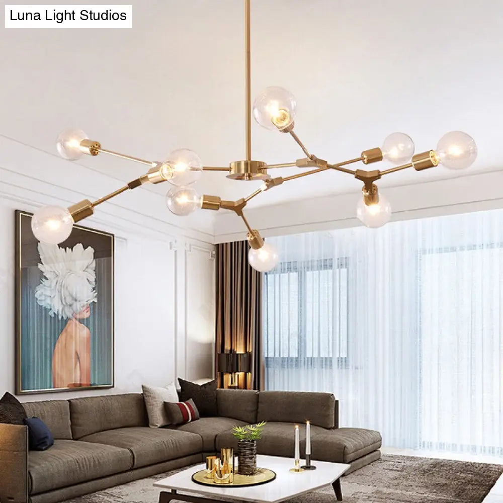 Adjustable Branch Pendant Lamp: Postmodern Metal Chandelier with 6/9 Lights in Black/Gold, Ideal for Living Room