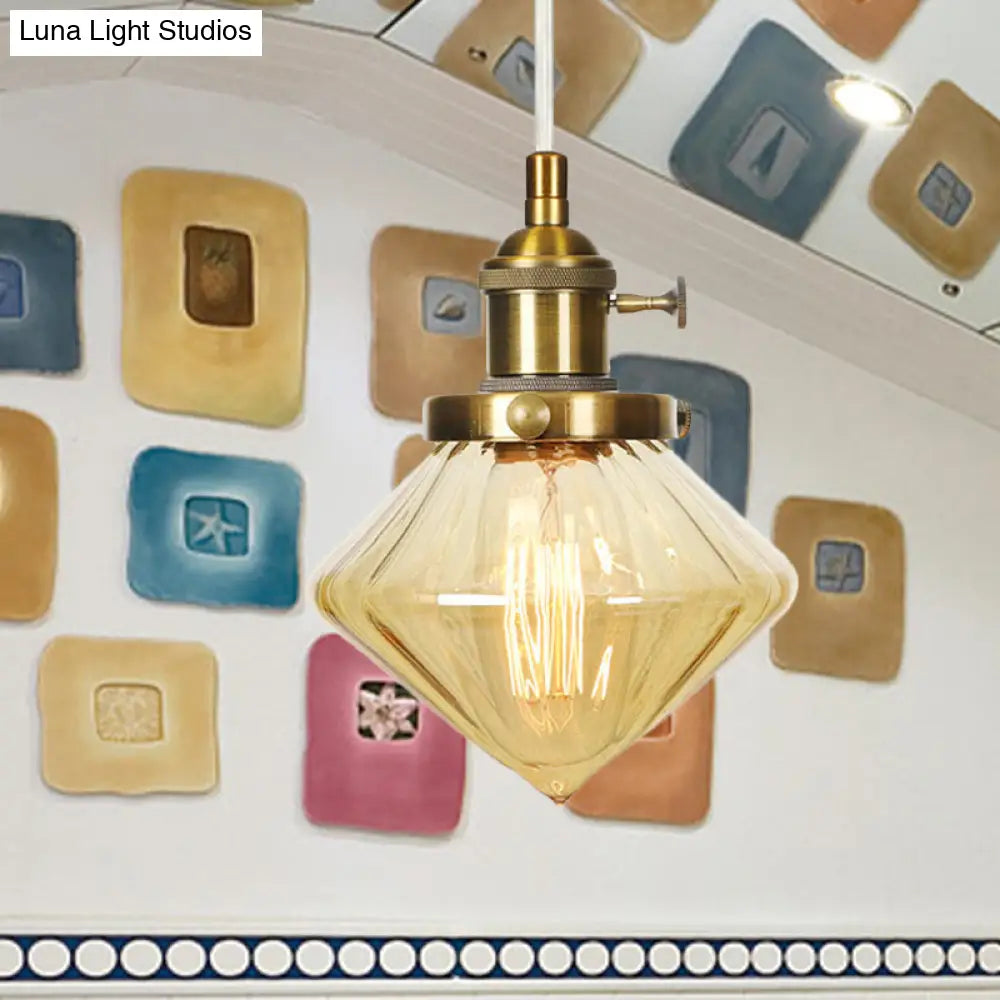 مصباح معلق صناعي بارتفاع قابل للتعديل مع غطاء زجاجي ماسي - لمسة نهائية باللون الأسود/البرونزي/النحاسي، إضاءة معلقة داخلية - مصباح واحد