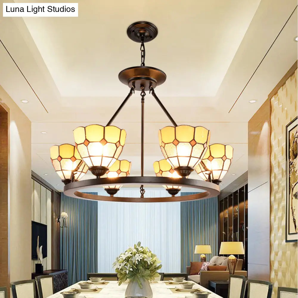 Lámpara de araña Tiffany ajustable de vitral con 6 luces colgantes azules y amarillas