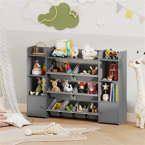 Gray Multi-Functional Kids Storage Shelf - Toy Organizer+Bookcase, 56"x12"x39", Anti-Toppling, 265lbs Capacity