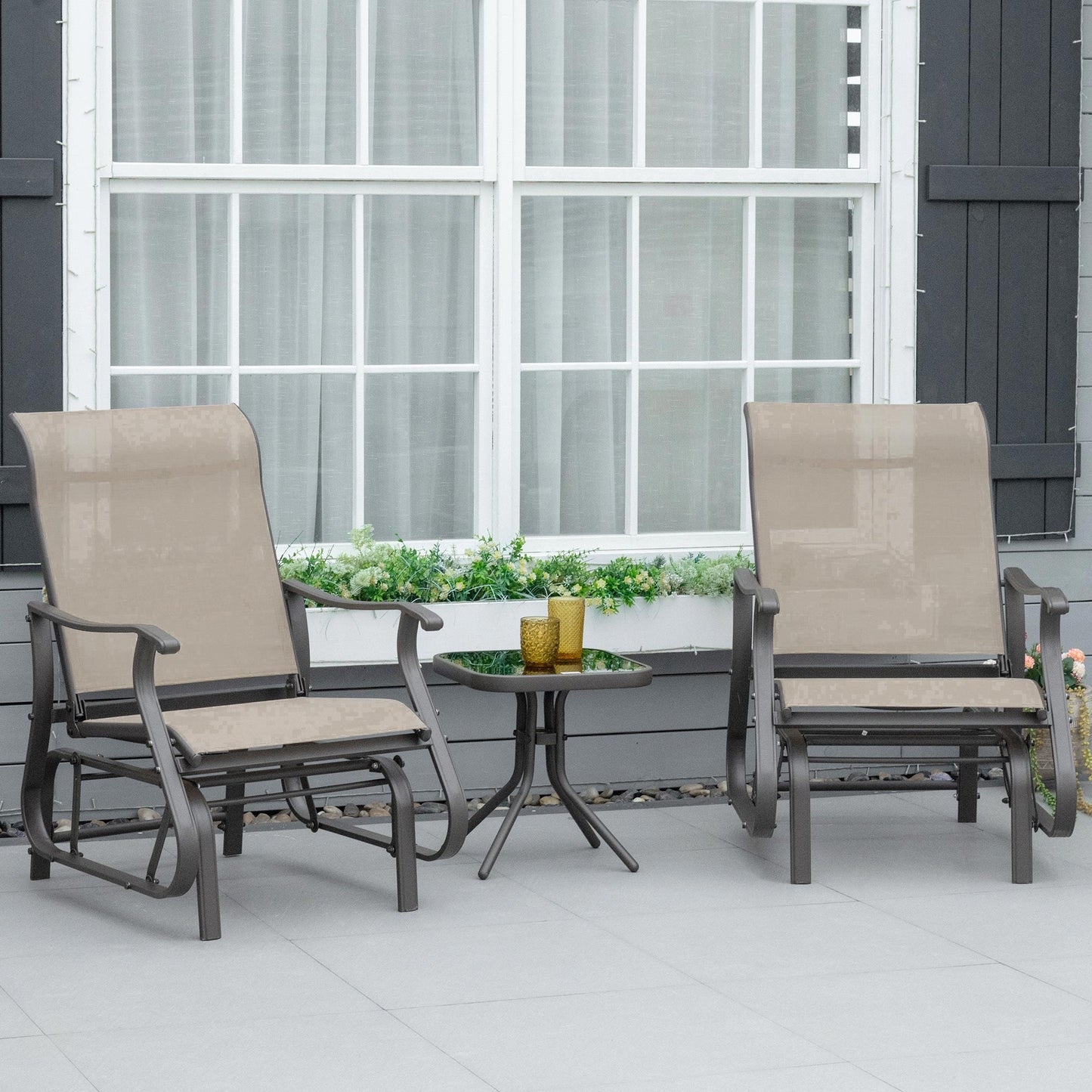 3-Piece Outdoor Gliders Set Bistro Set with Frame