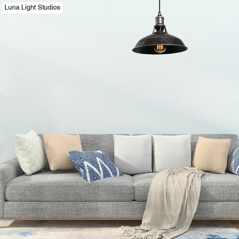 Lámpara colgante estilo granero, color plata envejecida/óxido - Lámpara de techo de hierro forjado de estilo antiguo para comedor - 1 luz, diámetro de 26,7 cm/30,5 cm/38 cm