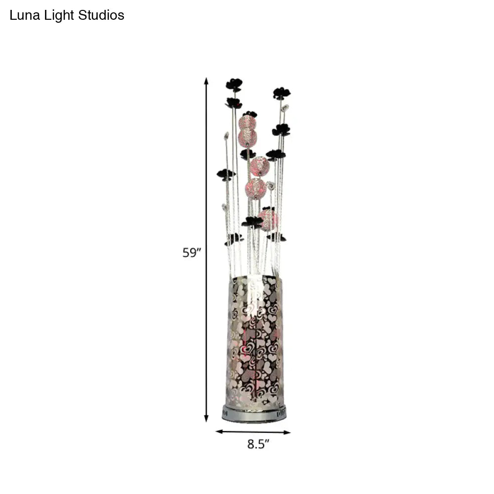 Lámpara de pie con forma de árbol floral de alambre de aluminio - Lámpara LED de pie para almacén en negro/plata