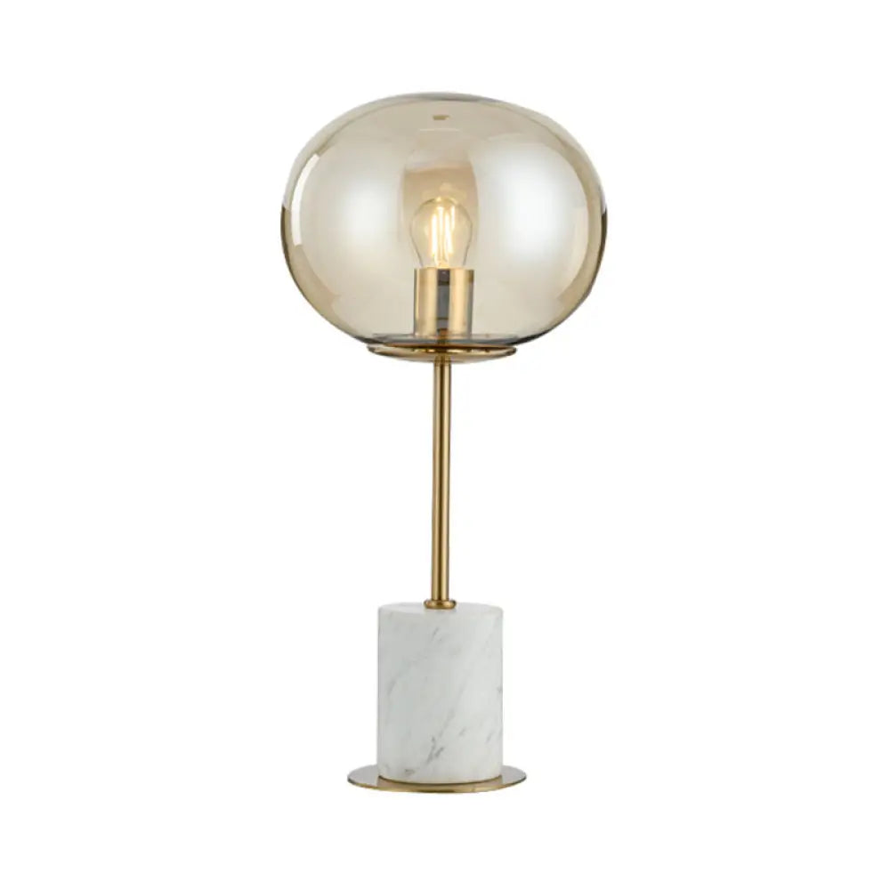 Amber Glass Bedside Lamp with Marble Base - Minimalistic Table Light