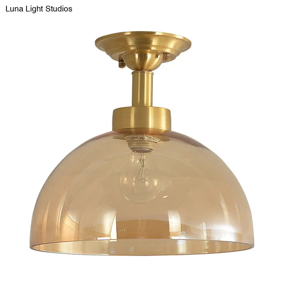 ديكوربايتس™ مصباح سقف بقبة زجاجية كهرمانية من النحاس - شبه مسطح صناعي لغرفة المعيشة