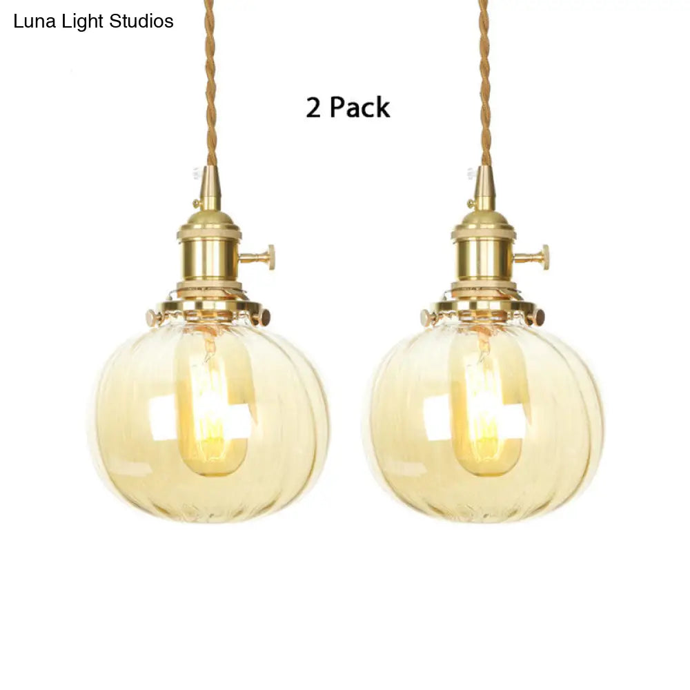 Lámpara colgante retro vintage de cristal ámbar - Forma de melón - Decoración para comedor