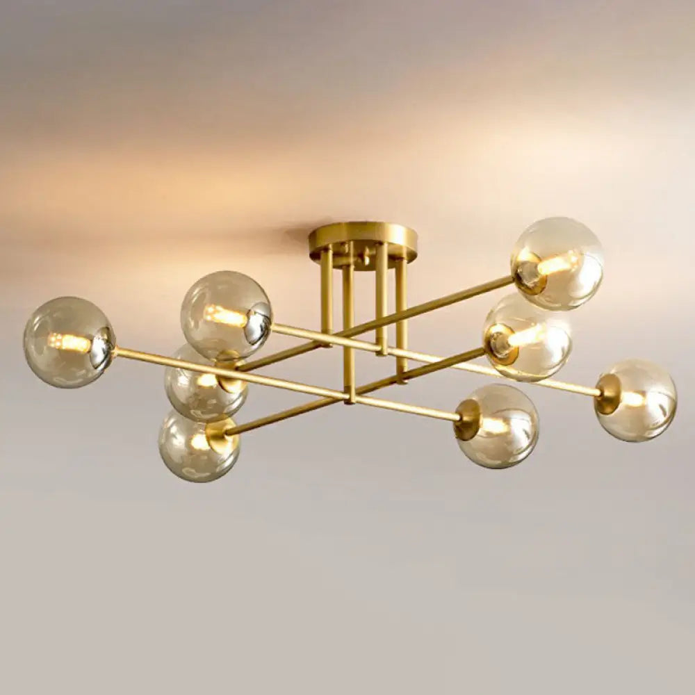 DecorBites™ DecorBites™ Amber Glass Semi-Flush Ceiling Pendant in Gold - Postmodern Spherical Dining Room Lighting