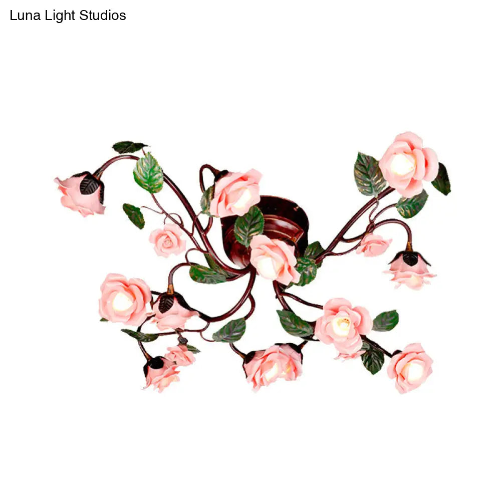 DecorBites™ DecorBites™ American Garden Metal Semi Flush Mount with 12 LED Lights in Dark Brown for Rose Bedroom Ceiling