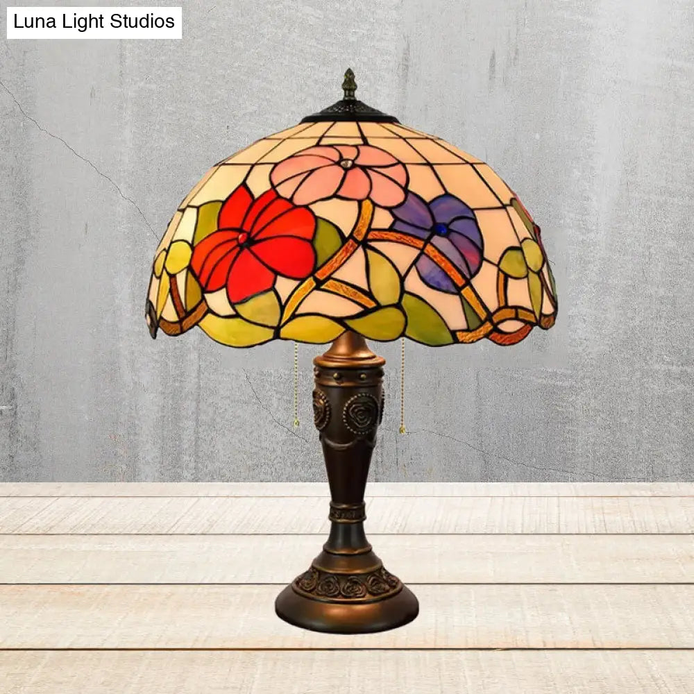 Annabelle - Lámpara de noche Tiffany de cristal rojo/naranja con base tallada