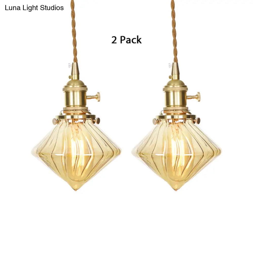 Lámpara colgante antigua de cristal ámbar acanalado - Colgante de techo individual ajustable