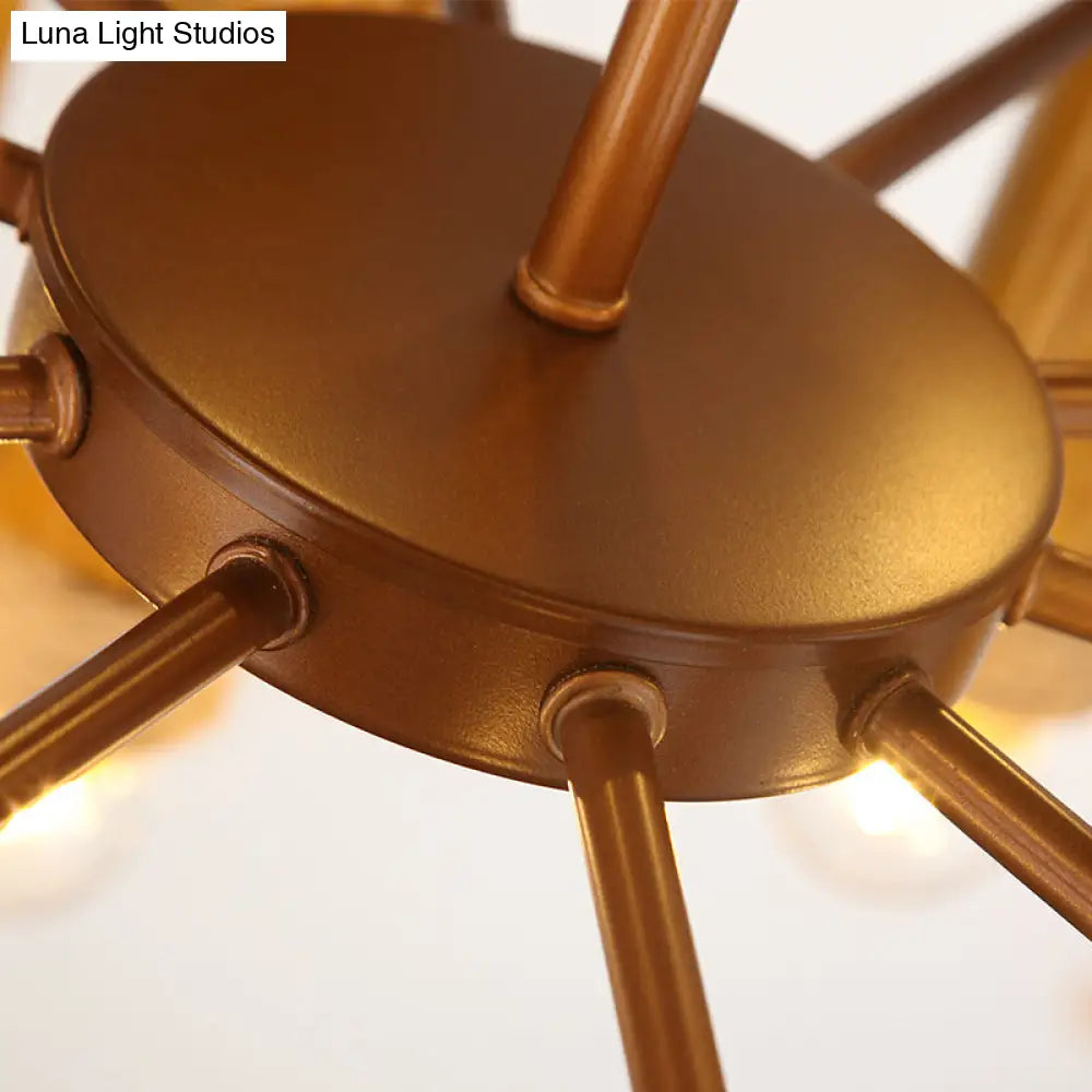 Lámparas de araña de bambú y latón antiguo: Lámparas colgantes con pantalla tubular de varias luces para sala de estar