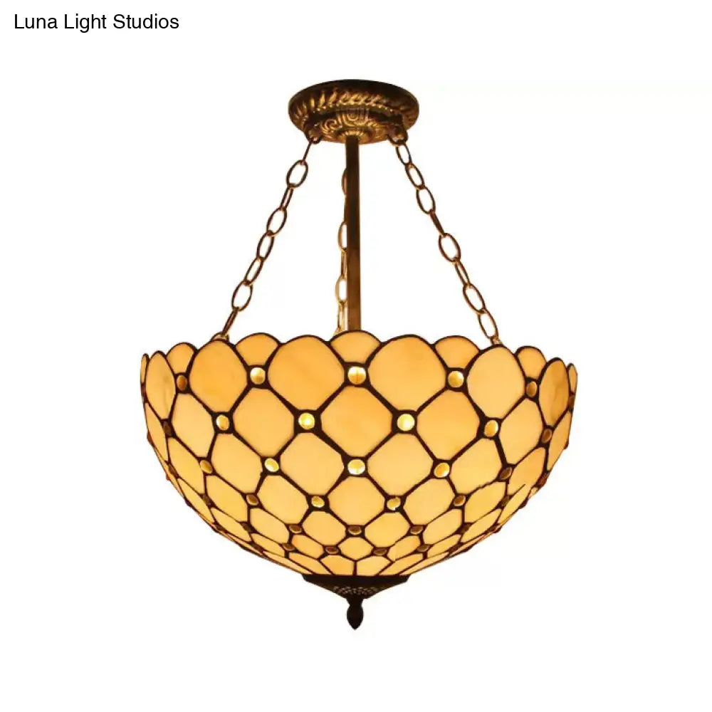 Lámpara de techo LED DecorBites™ de latón antiguo con pantalla de cristal artístico estilo Tiffany - Montaje semiempotrado para dormitorio