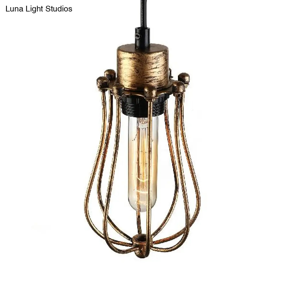 Lámpara colgante tipo jaula de latón antiguo - Elegante lámpara de estilo rústico con 1 luz