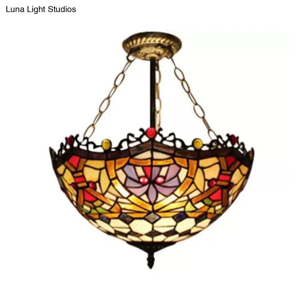 DecorBites™ DecorBites™ Antique Brass Victorian Style LED Ceiling Light - Elegant Semi Flush Inverted Bowl for Bedroom