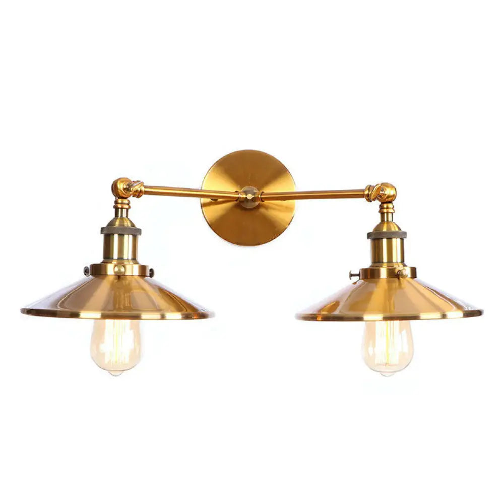 DecorBites™ Antique Brass Wall Lamp with Dual Head and Adjustable Joint - Iron Horn/Scalloped/Cone Shade Included