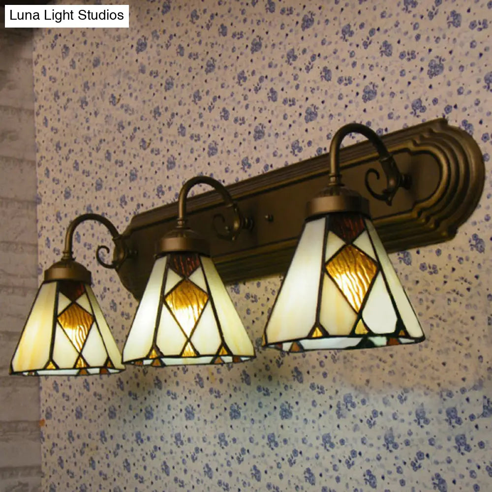 Aplique cónico de bronce antiguo con cristal beige - Estilo Tiffany, 3 luces
