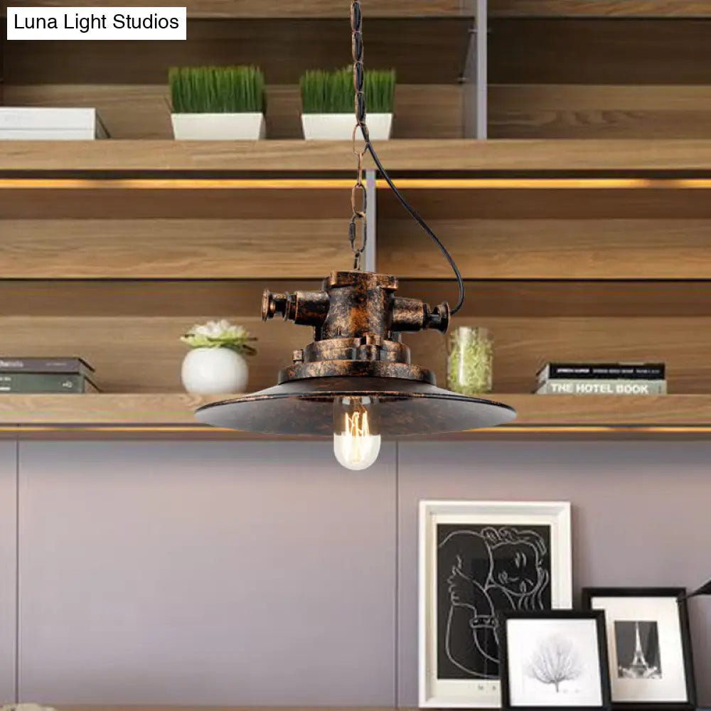 Lámpara colgante rústica de bronce antiguo - Hierro forjado con pantalla plana, 1 luz para restaurantes