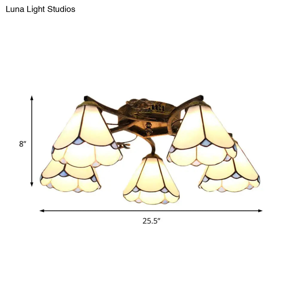 مصباح مخروطي عتيق من البرونز العتيق مع زجاج أبيض - مثالي لغرفة نومك