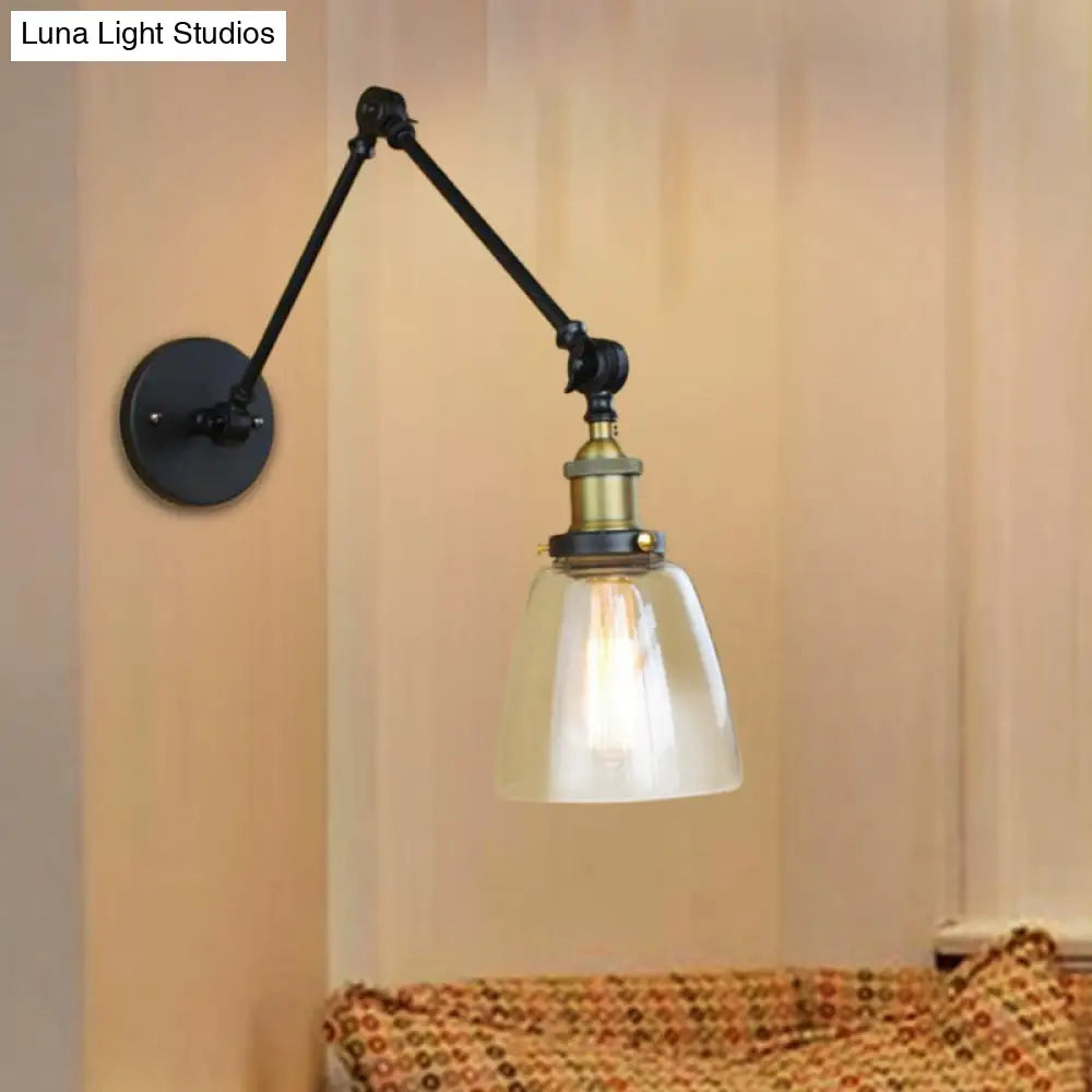 Lámpara de pared antigua de cristal transparente con brazo articulado - Diseño cónico, aplique de una sola bombilla para comedor