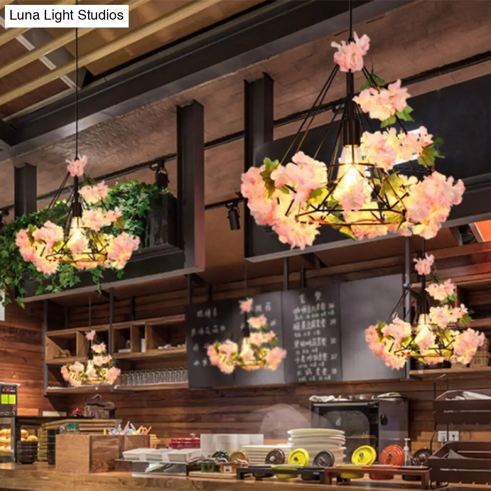 مصباح سقف LED معدني عتيق على شكل زهرة الكرز مع تصميم على شكل ماسة للمطاعم - متوفر بعرض 10/15/18 بوصة