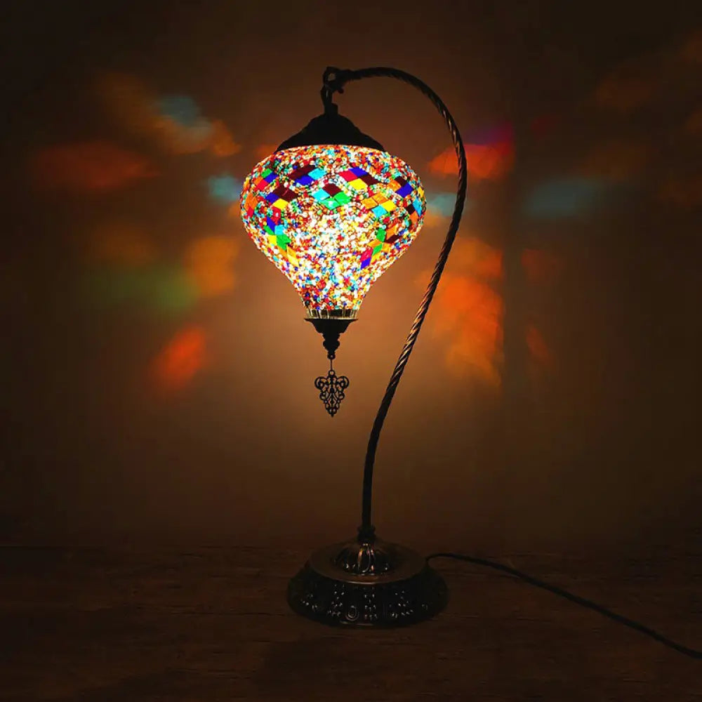 Antique Droplet Glass Shade Restaurant Table Lamp with Colorful Bulb