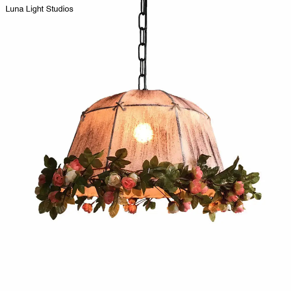 مصباح سقف معلق هندسي عتيق - قماش أبيض باهت - مصباح واحد معلق - للمطعم