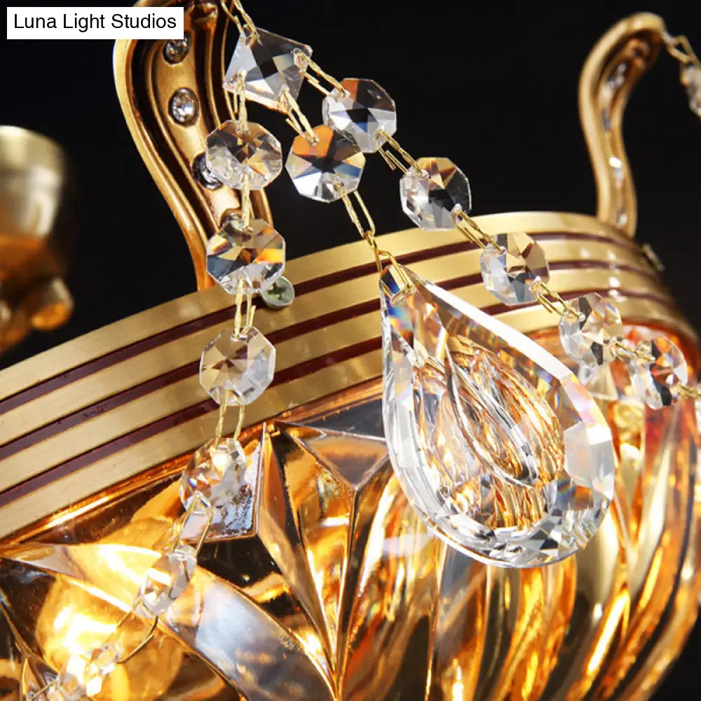 DecorBites™ DecorBites™ Antique Gold Crystal Flush Mount Ceiling Light with Elegant Draping