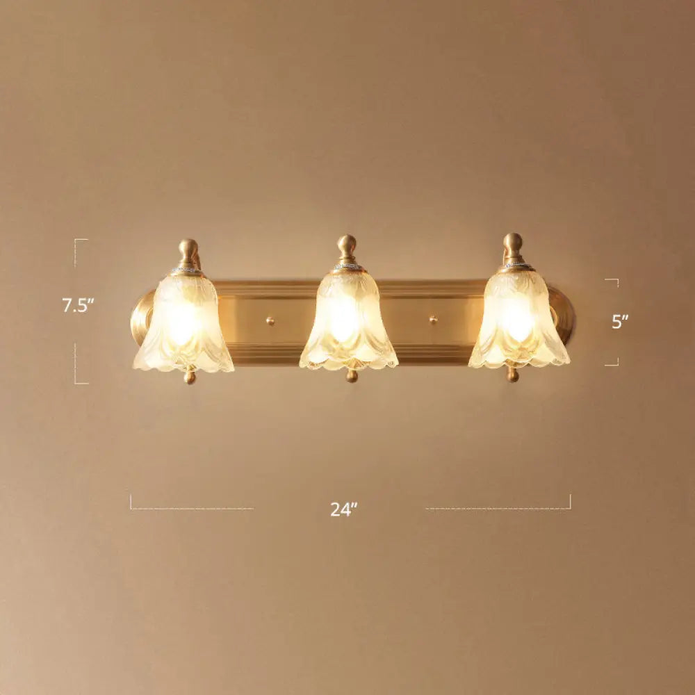 Lámpara de pared para baño con diseño floral en oro antiguo - Aplique de pared de cristal semitransparente