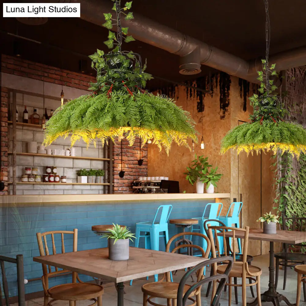 مصباح معلق LED على شكل نبات أخضر عتيق، رأس معدني، إضاءة سفلية - عرض 14 بوصة/18 بوصة/21.5 بوصة للمطعم