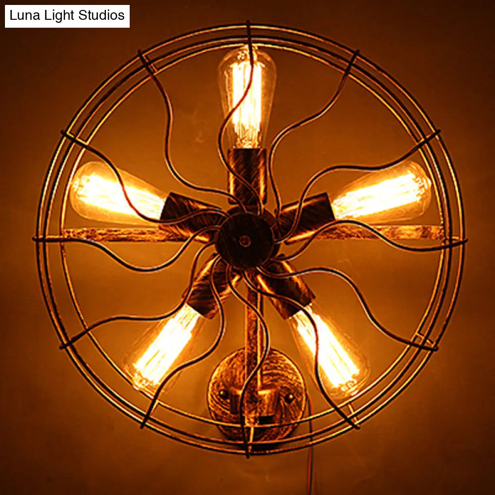 Aplique de pared DecorBites™ de hierro antiguo con forma de abanico - Amarillo-Negro, 5 luces, para escalera