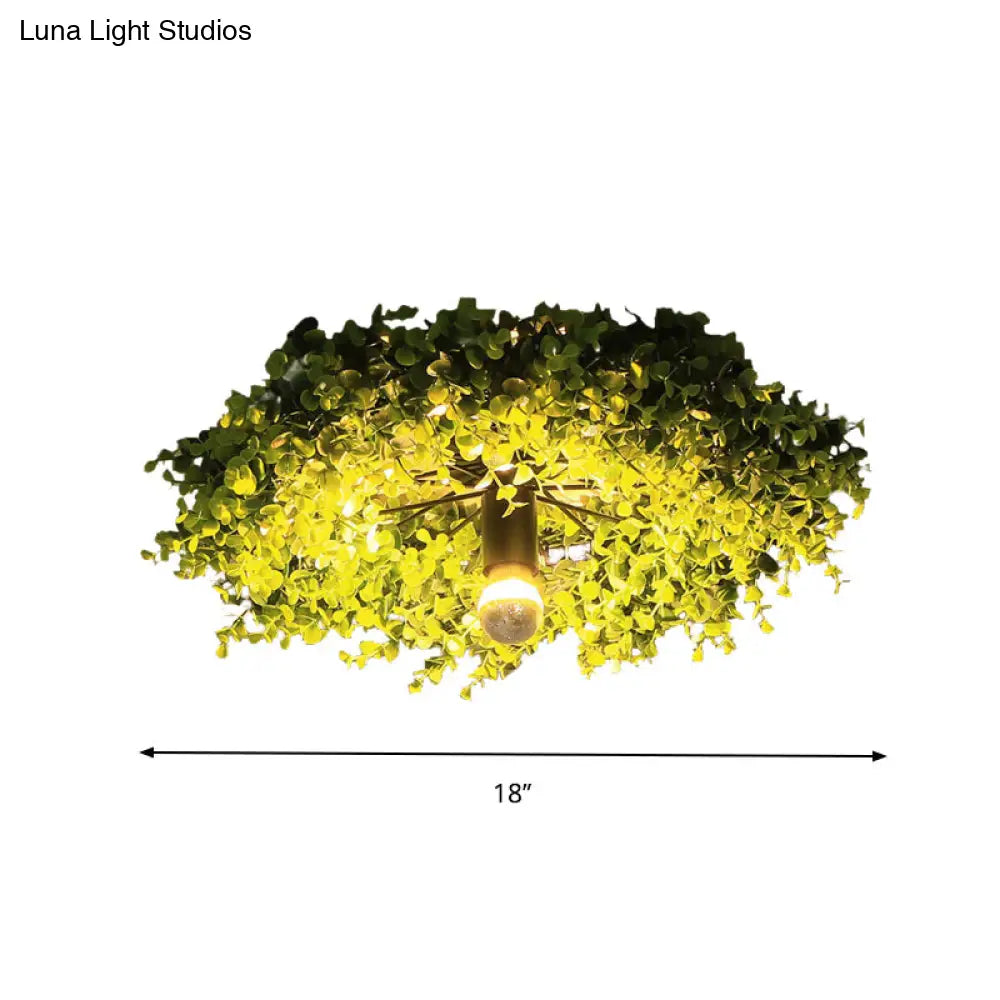 DecorBites™ DecorBites™ Antique Iron Green Wheel Flush Mount Lamp - Restaurant Ceiling Light Fixture