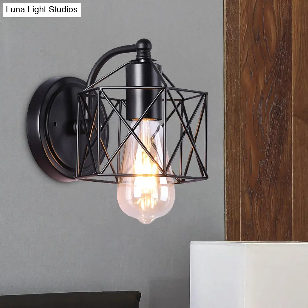 Aplique de pared antiguo de metal con marco hexagonal para salón - Negro, un solo cabezal