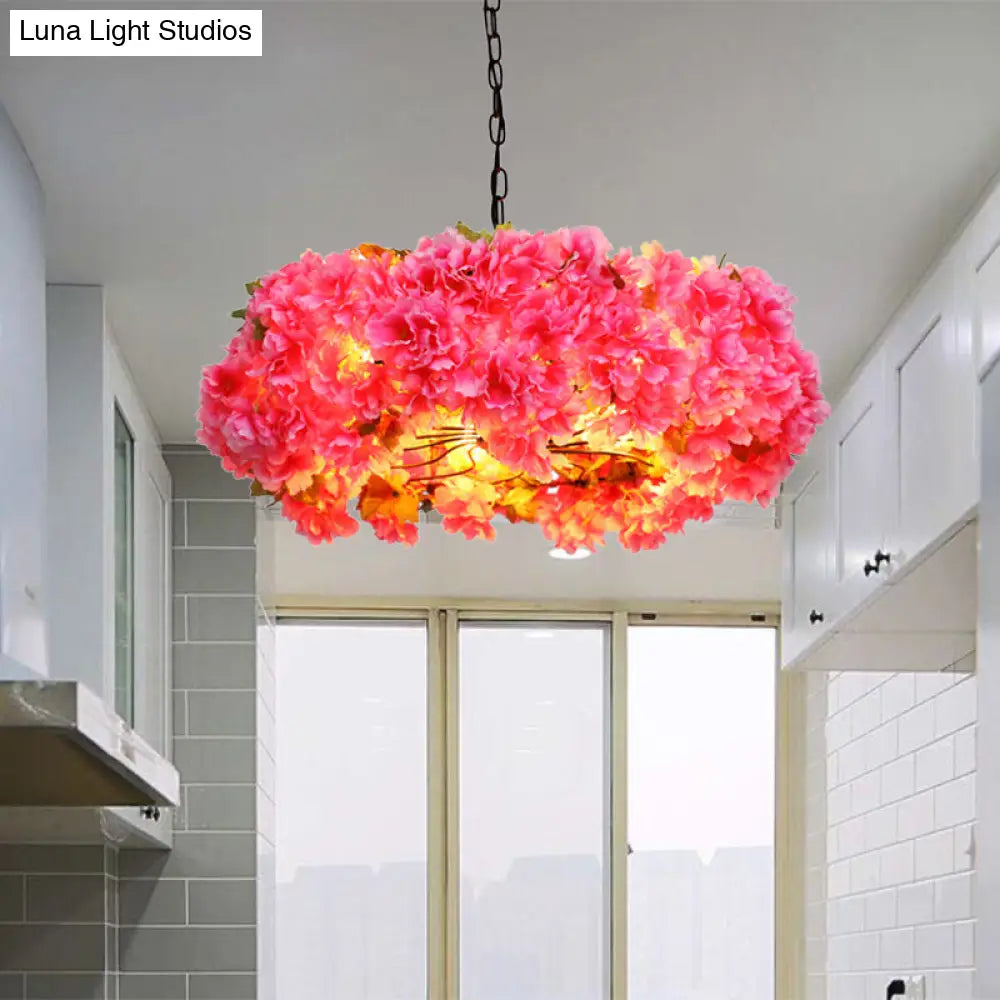 Lámpara de araña LED de metal rosa antiguo - Lámpara colgante de 5 luces con forma de flor para restaurantes (21,5"/25,5" de ancho)