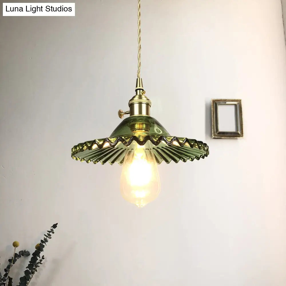 مصباح معلق مخروطي زجاجي عتيق مضلع - إضاءة معلقة للمطاعم بمصباح واحد