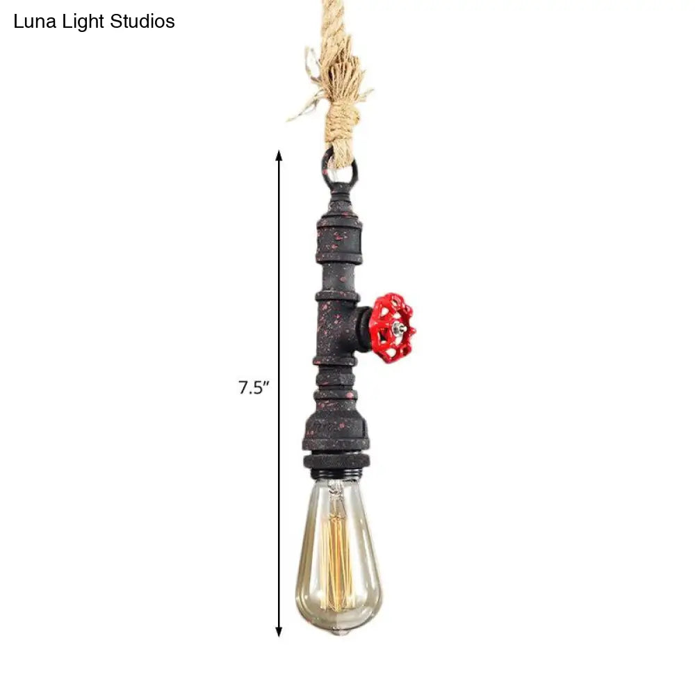 مصباح معلق عتيق من المعدن الصدئ والحبل - تركيبات سقف قابلة للتعديل مع لمبة عارية