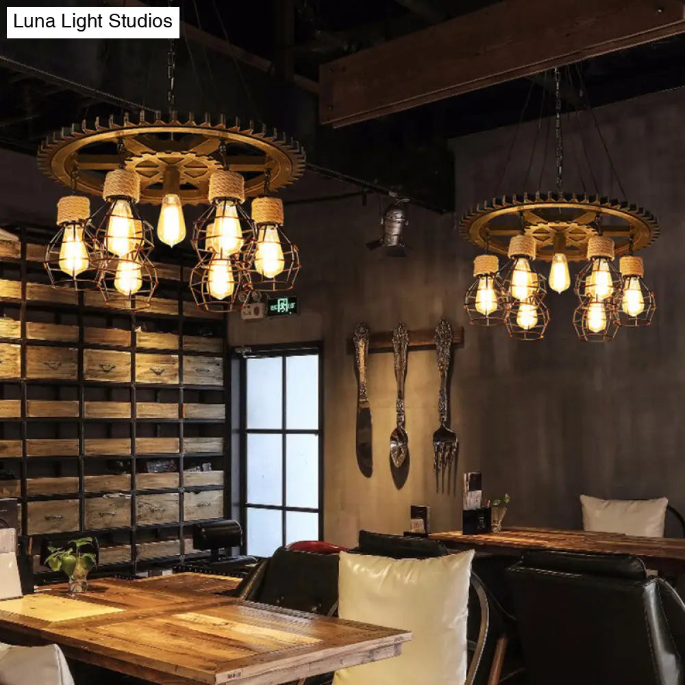 مصباح معلق أسود من الحديد على الطراز العتيق مع سلك حماية - تركيبات مصباح معلقة برأس 5/7