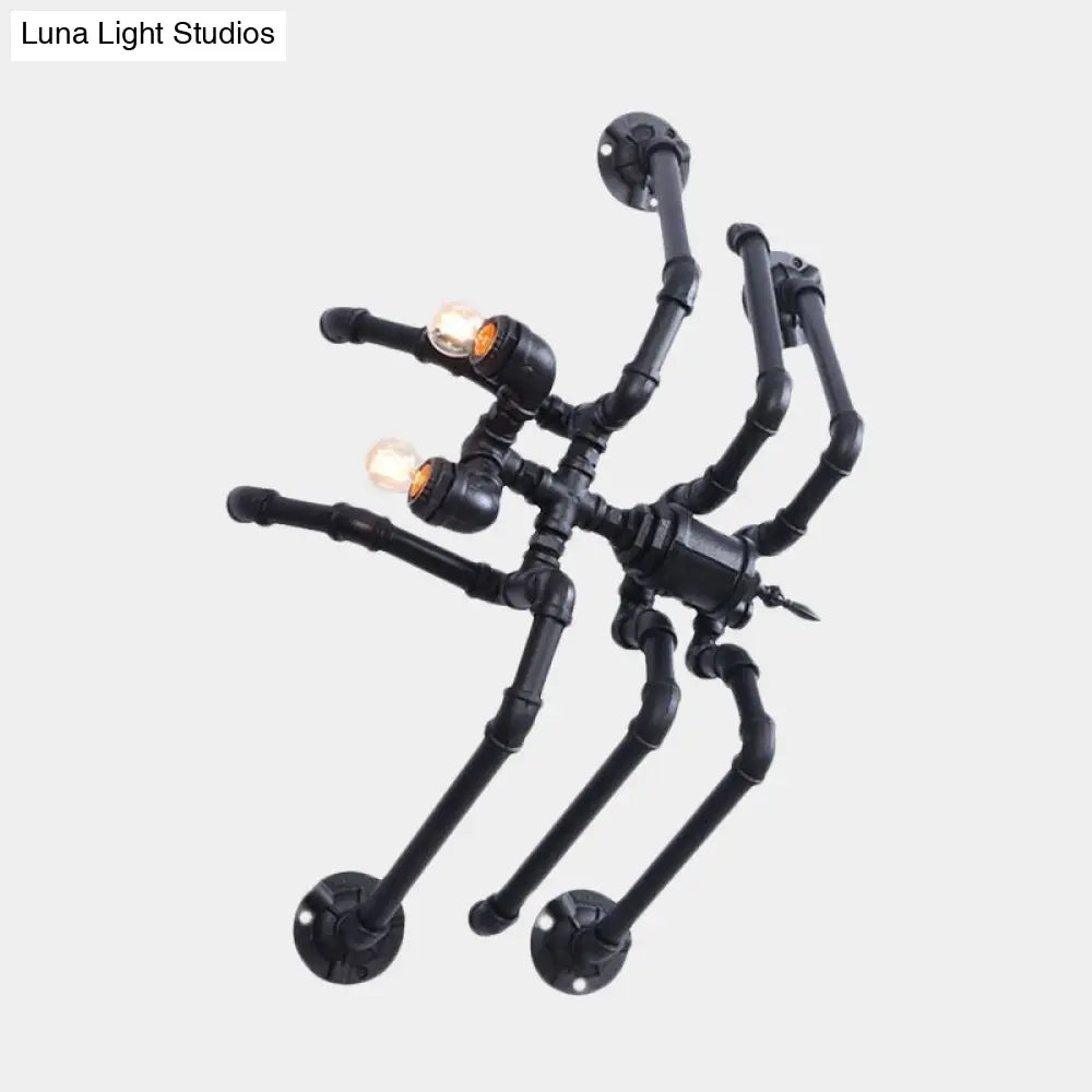 Aplique de pared estilo antiguo con forma de araña negra: Metálico, diseño de tubería de agua, 2 bombillas para escalera