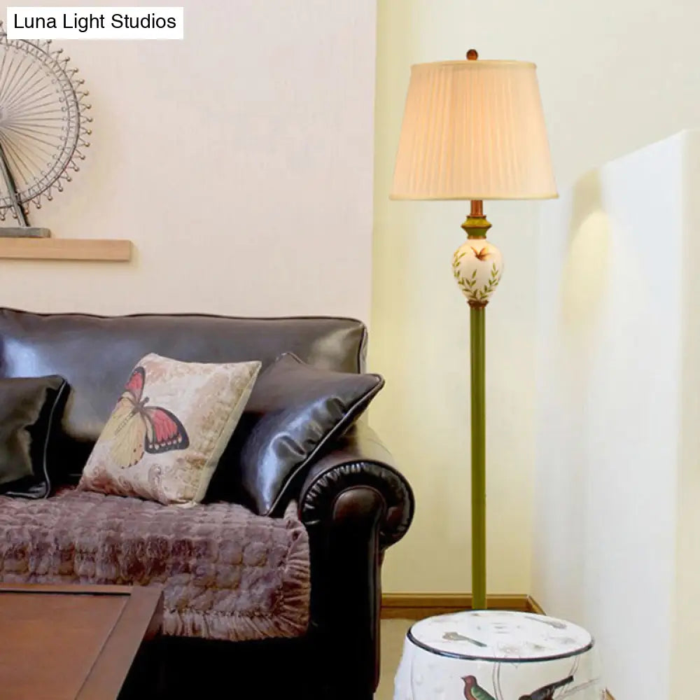 Lámpara de pie de estilo antiguo con pantalla cónica verde - Tela, 1 cabezal, luz de lectura para sala de estar