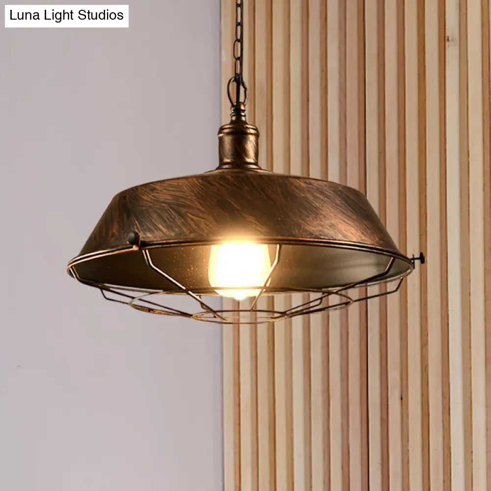Lámpara colgante de hierro estilo granero antiguo con rejilla protectora - 25/35/45 cm de diámetro - Latón/Bronce/Negro