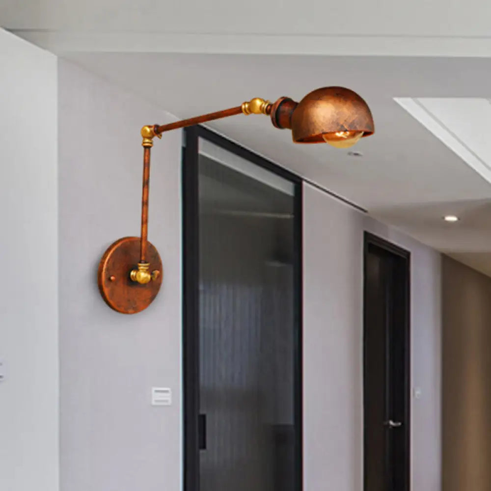 Antique Style Metal Wall Lamp Fixture - Adjustable Sconce Light in Rust with Domed Design - 4"/6.5" Diameter - Ideal for Study Rooms
