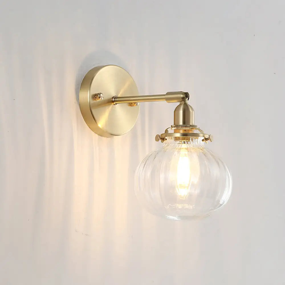 Lámpara de pared de cristal con pantalla de calabaza estilo antiguo - Lámpara de noche - 1 luz