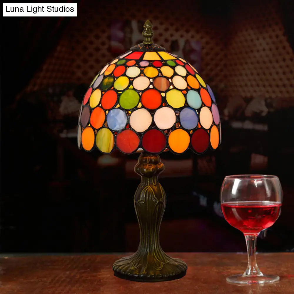 Lámpara de mesa de noche circular de vitral estilo antiguo - Luz de mesa naranja para sala de estar