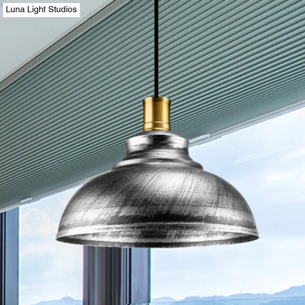 مصباح قبة من الحديد المطاوع على الطراز العتيق - رأس واحد - مصباح معلق للمطاعم - فضي/برونزي/صدئ - 12 بوصة/14