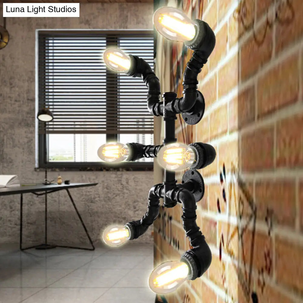 Lámpara de techo interior DecorBites™ de estilo antiguo y elegante – Hierro forjado, negro/cobre envejecido, montaje semiempotrado – 6 bombillas