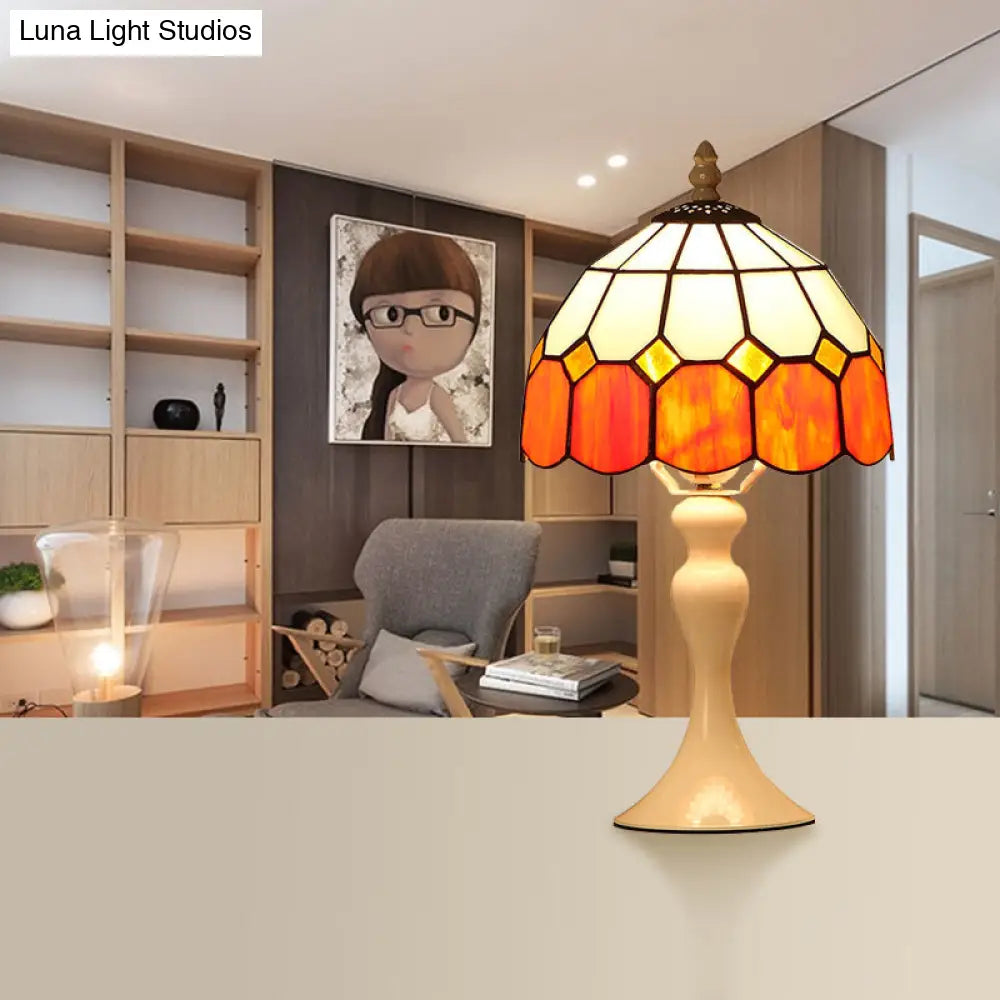 Lámpara de escritorio naranja estilo Tiffany antigua para dormitorio - Lámpara de escritorio tipo cúpula con rejilla estilo café, diseño de vidrio artístico